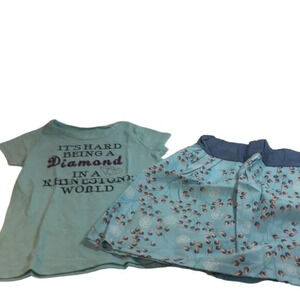 Poof Girl Graphic Tee with Handmade Skirt Girls SZ 4 Green/Blue